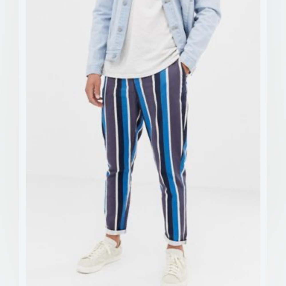 ASOS Blue, Gray and White Striped Dress Pants